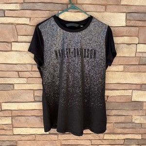 Harley Davidson Reflective Print Black Top T-Shirt Women's Large